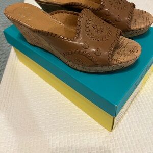 Jack Rogers Women’s Size 7.5M New Unworn Brooke Cognac Leather Wedge Sandal